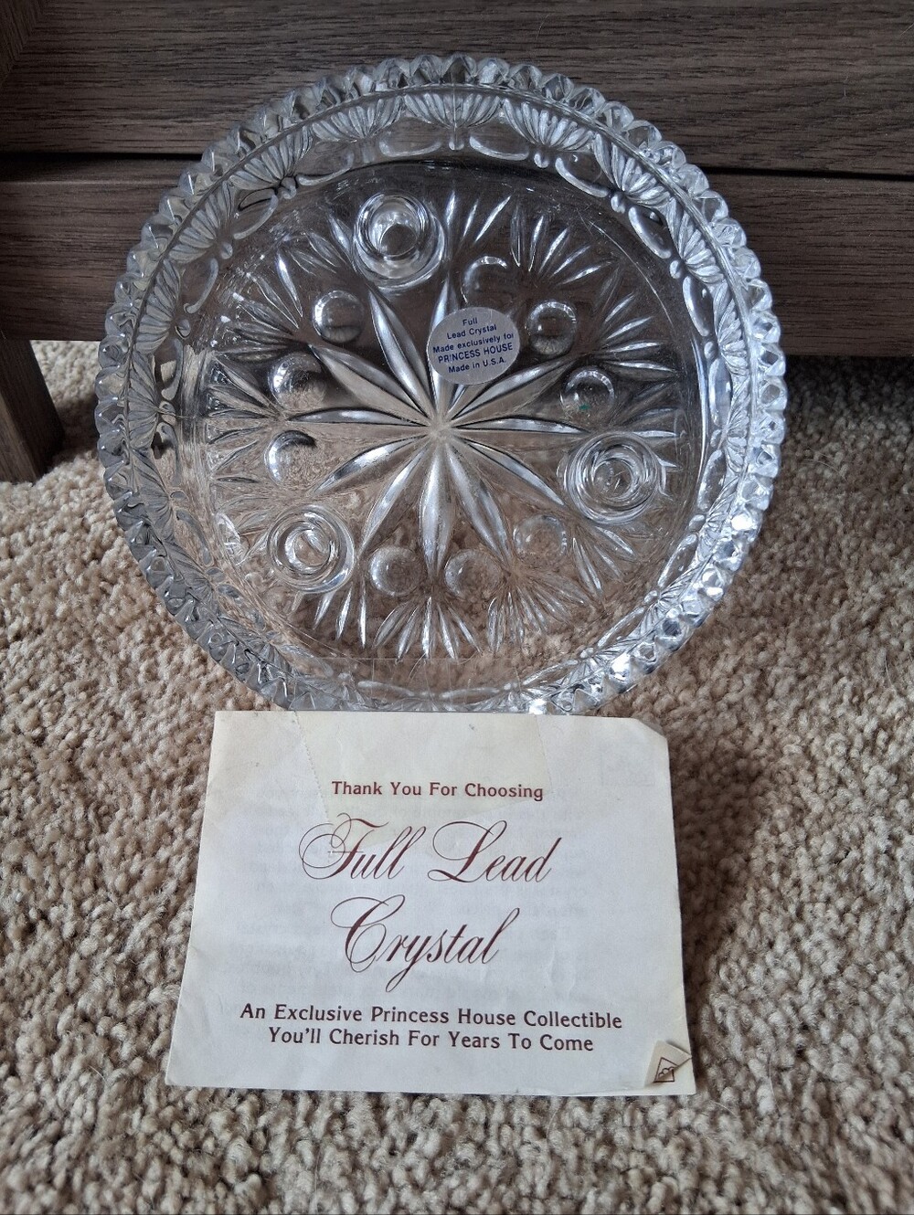Vintage Princess House Full Lead Crystal 3 Candle Taper Holder Round Dish 6"
